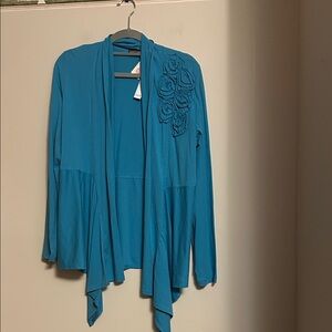 Elliott Lauren open front floral decorated sweater 100% cotton new/tags size med